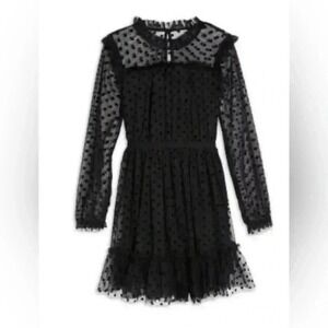BCBG Girls Black Polka Dot Mesh Ruffle Dress Size 6X Long‎ Sleeve Party